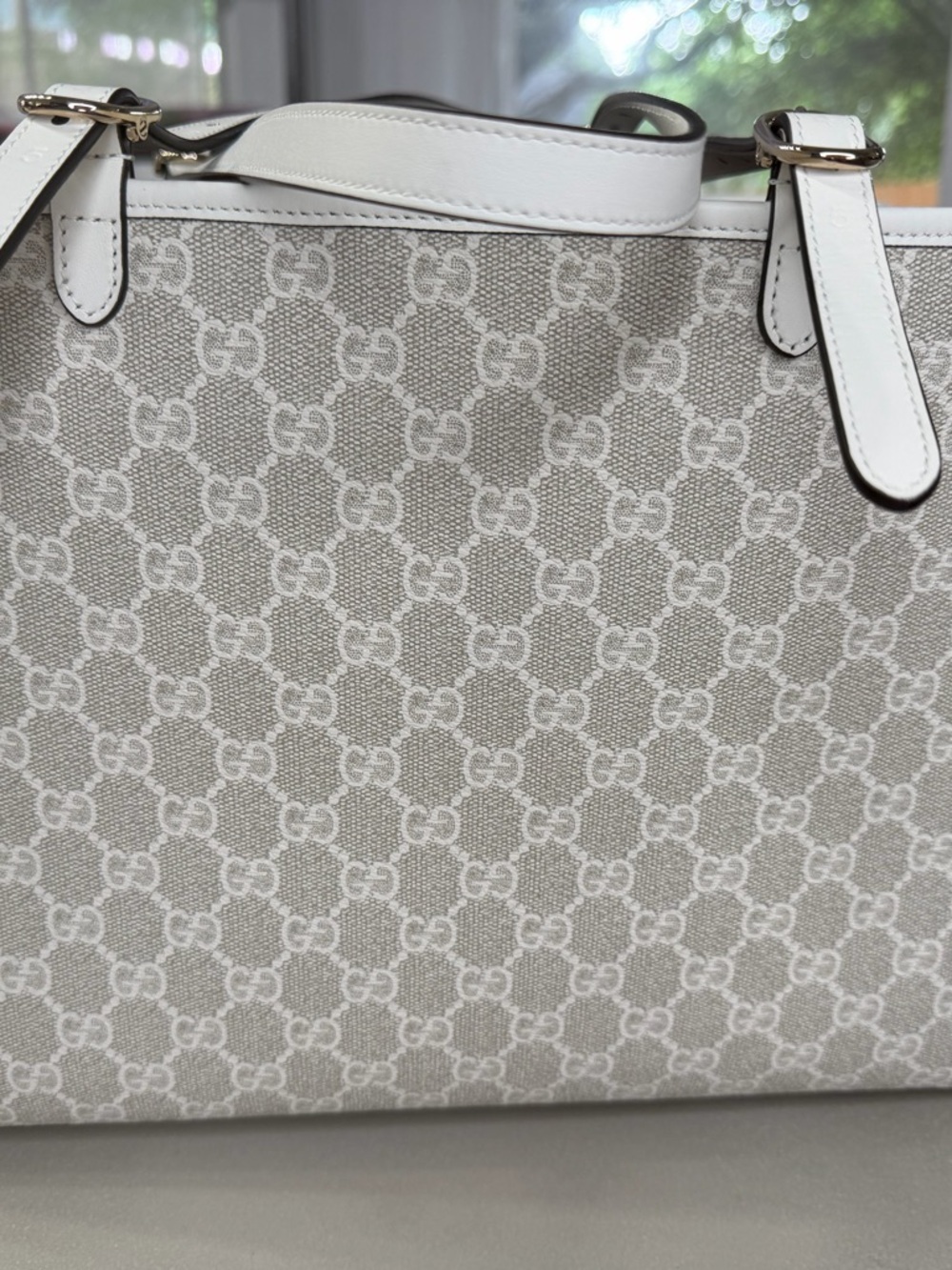 Gucci Beige Large Emblem Tote and White GG Canvas Tote